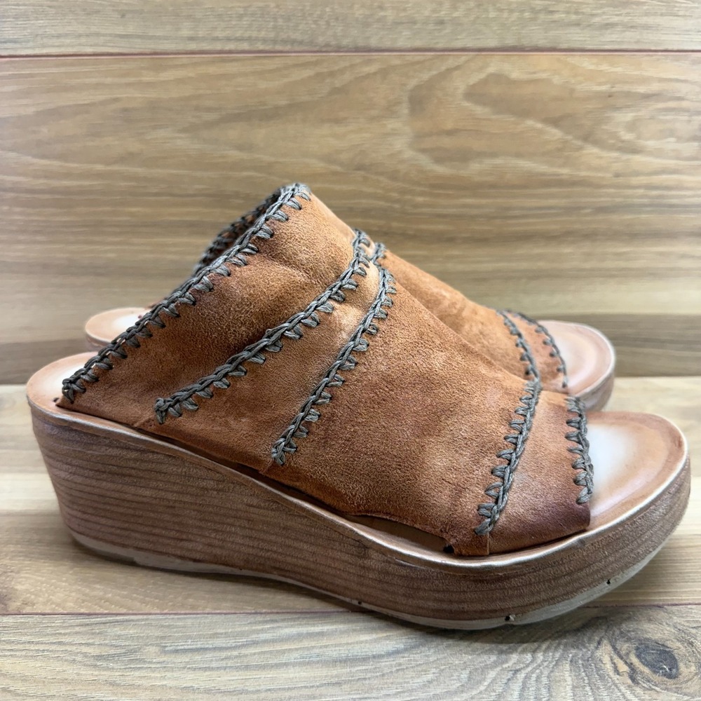 A.S 98 AS98 Nelson Wedge Sandals 11 EU 42 Cognac Suede Boho Whipstitch Artisan